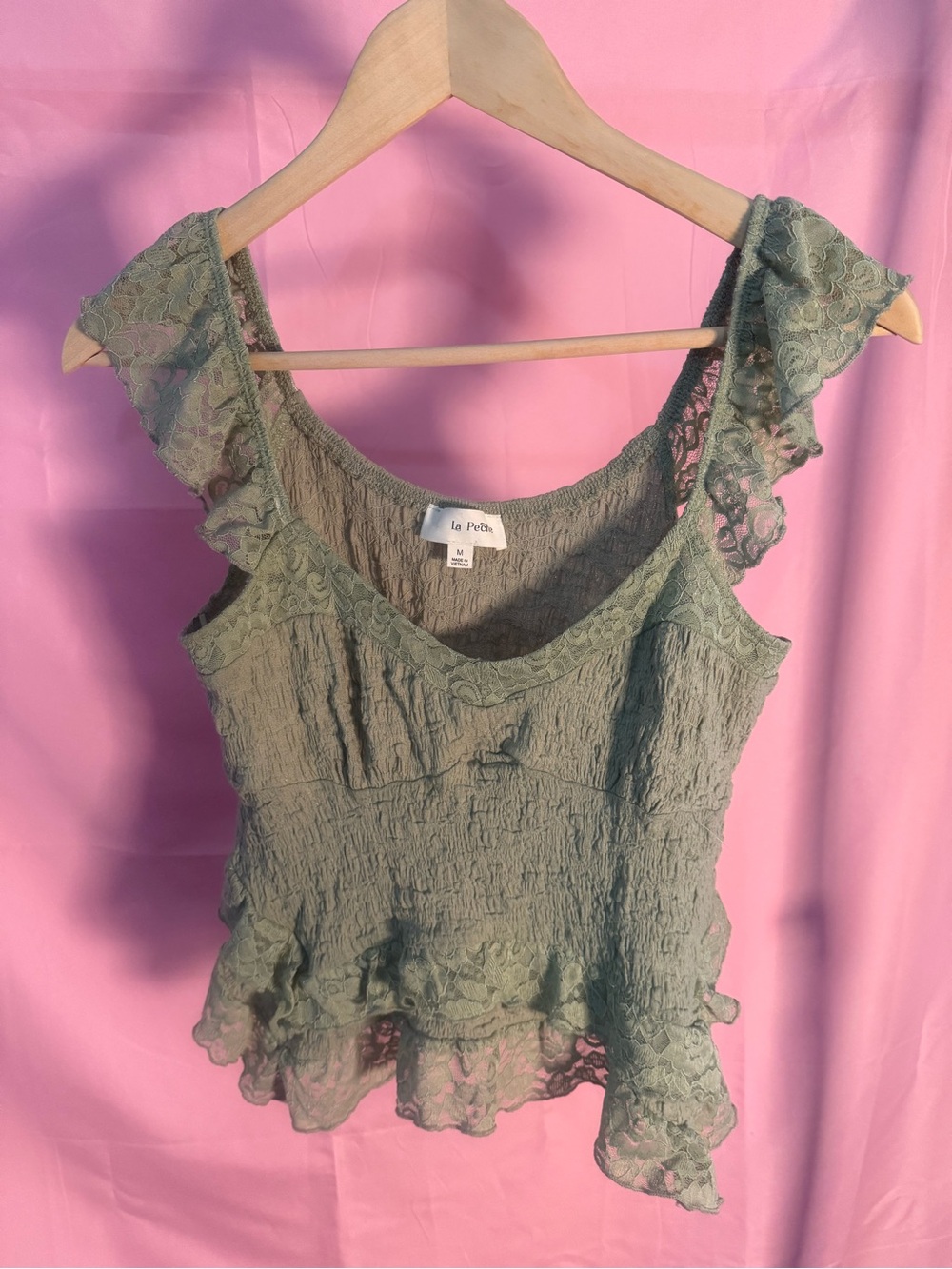 Olive Green Lace Ruffle Camisole